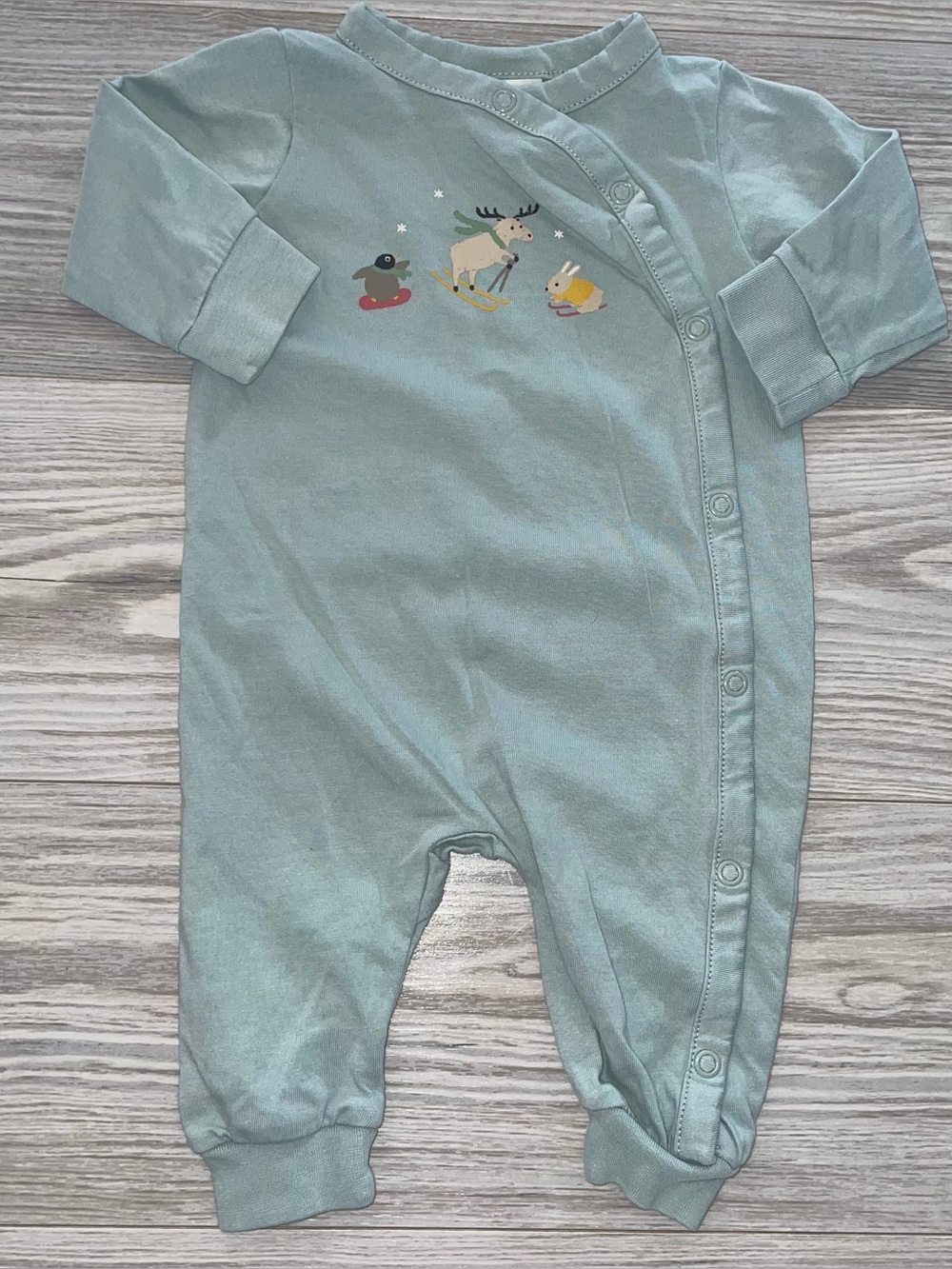 H&M Baby Sleeper Newborn Sage Green Winter Animals
